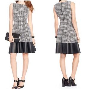 RALPH LAUREN TWEED AND FAUX LEATHER B&W DRESS